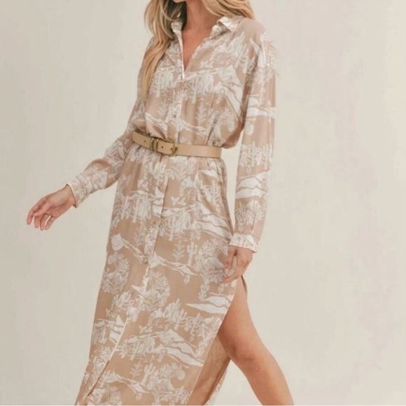 Sadie & Sage Dresses & Skirts - Sadie and Sage Cactus Elegant Tan Shirt Dress Size S